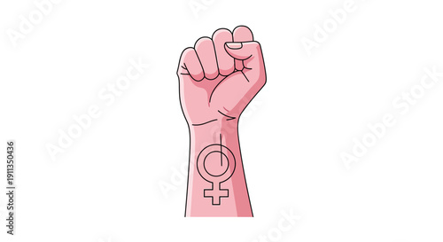 Fist with female symbol tattoo representing feminism and women's rights movement