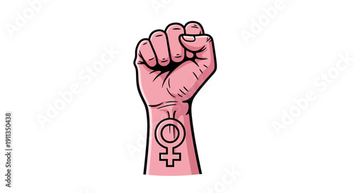 Symbolic Illustration of a Raised Fist Adorned with a Venus Sign, Embodying Feminist Strength and Collective Power