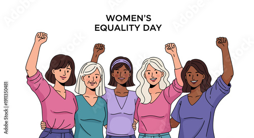 Empowered diverse women raising fists for solidarity and rights worldwide