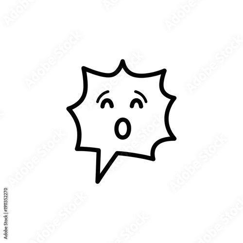Cartoon Speech Bubble Expressing Surprise with Open Mouth and Raised Eyebrows on Isolated White Background