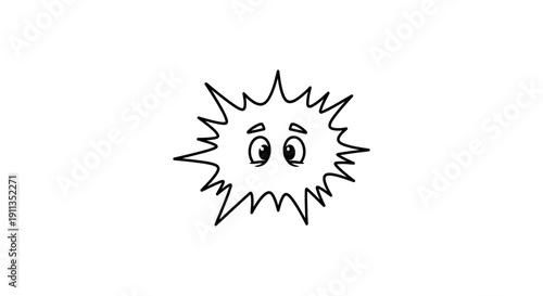 Surprised Cartoon Sun Shape Emoji with Wide Eyes on Isolated White Background