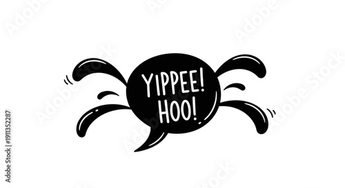 Exuberant Speech Bubble with Yippee Hoo Text Surrounded by Excitement Lines Expressing Joy on Isolated White Background