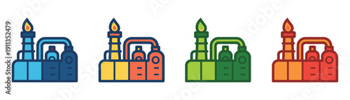 Gas production icon set color multiple style collection, vector illustrations representing pipelines