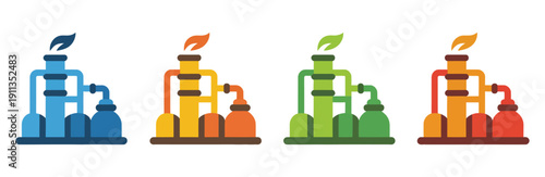 Gas production icon set color multiple style collection, including line, solid, outline, and filled vector icons, perfect for energy industry