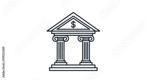 Classic Bank Building Icon with Dollar Sign.