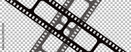 Film strip background with retro photo and cinema frames. Movie reel or video strip roll design. Vector illustration for media, film, and photography projects.eps10