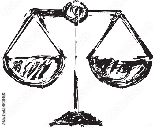 天秤・裁判・平等の手書きの墨絵風のアイコンイラスト素材