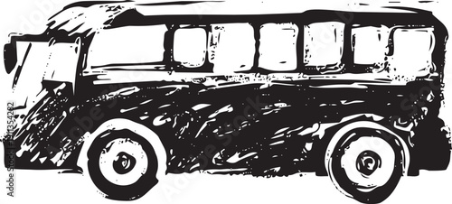 バス・乗り物・移動の手書きの墨絵風のアイコンイラスト素材