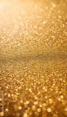Soft gold glitter bokeh background with warm glowing light and subtle sparkle texture, luxury festive backdrop with copy space for holiday, branding and celebration design