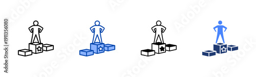 Business Confidence  Solid color and black line drawing vector illustration set