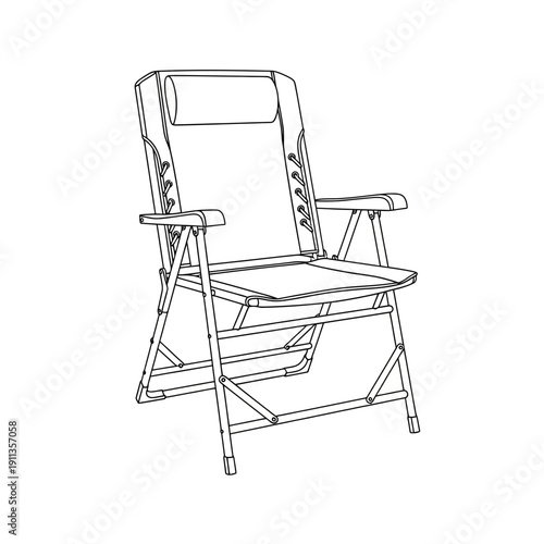 Folding camping chair, line art illustration