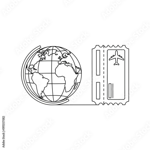 Globe and airplane ticket icon