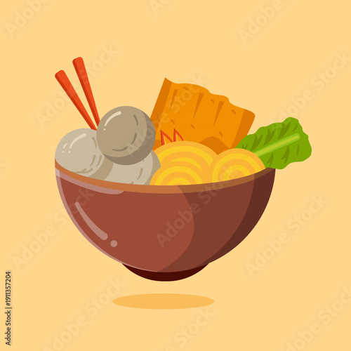 Meatball soup bakso street food in a bowl illustration
