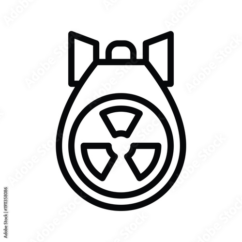A simple black and white icon of a nuclear bomb with a radiation symbol inside. Nuclear and Radiation Single Line Icon.