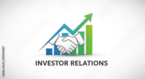 Business partnership handshake with growing graph and arrow investor relations concept
