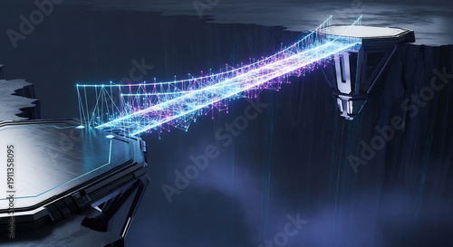 Abstract Digital Bridge Connecting Floating Platforms Representing Business Solution and Transition