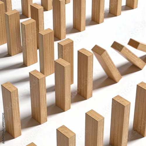 Domino Effect Concept Wooden Blocks Falling in Sequence