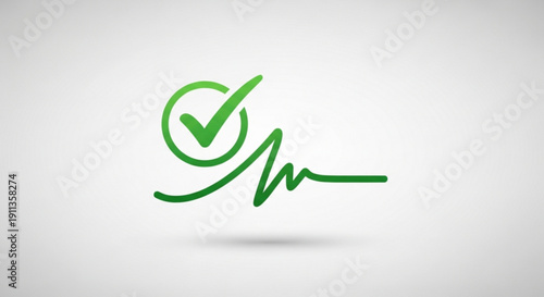 Green checkmark symbol with signature line on white background approval and confirmation concept