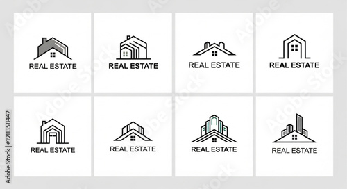Collection of minimalist house logos for real estate business.