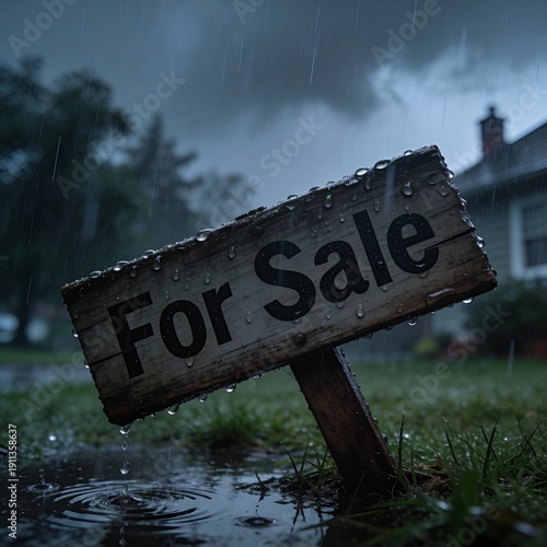 Rainy Day Real Estate a for Sale Sign in the Storm