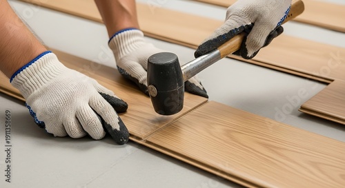 Craftsman Laying Laminate Flooring for Home Renovation with a Hammer