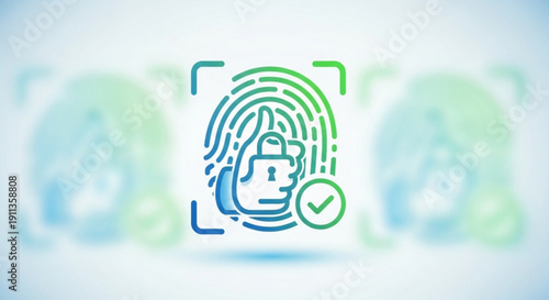 Secure identity verification with fingerprint scan and padlock on blurred background