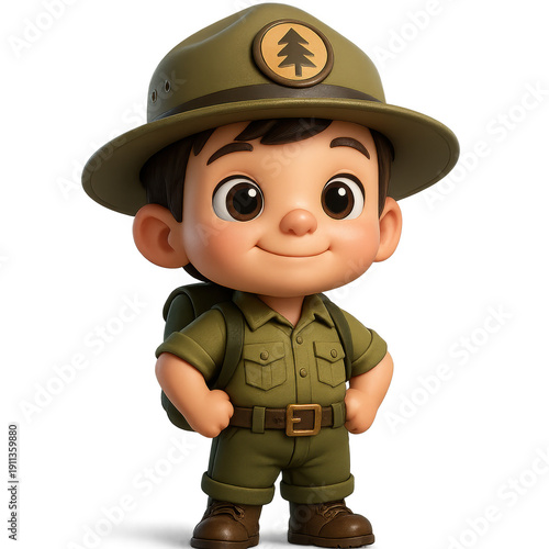 Wallpaper Mural Cute 3D cartoon boy character dressed as a park ranger in a green uniform and hat with a tree emblem. Torontodigital.ca