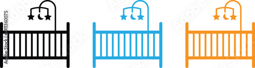 Baby Crib Icons Vector Set – Nursery Bed and Infant Furniture Symbols