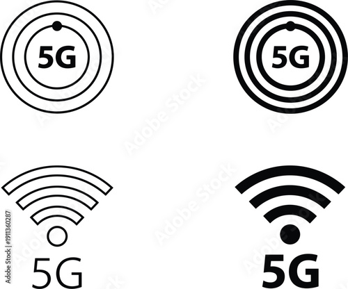 5G network wireless technology icon set featuring signal connection speed vector collection