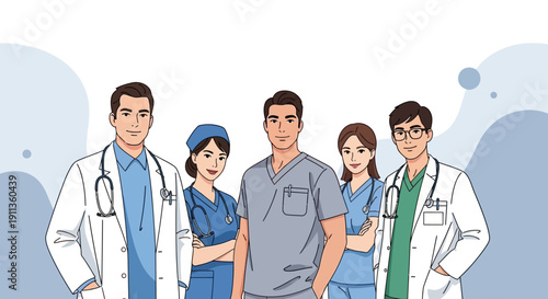 Cartoon Style Diverse Medical Team Staff Professional Healthcare Illustration