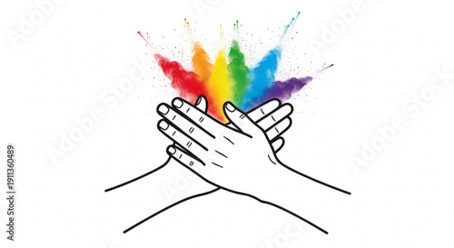 Hands releasing colorful rainbow paint splashes symbolizing freedom and creativity