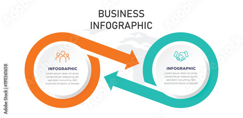 Business infographics. 2 Step circle arrow infographic. Business strategy workflow process infographic elements. Vector illustration.