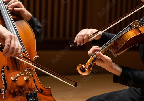 Harmonious string performance capturing duo cello and violin playing music