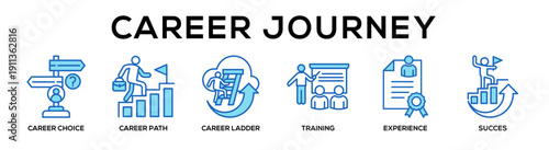 Blue - Career Journey web banner icon vector illustration concept for business with icon of career choice, Career path, career ladder, training, experience,.
