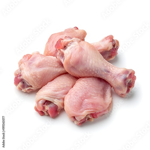 Fresh Raw Chicken Drumsticks Isolated on White Background for Culinary Use and Meal Preparation