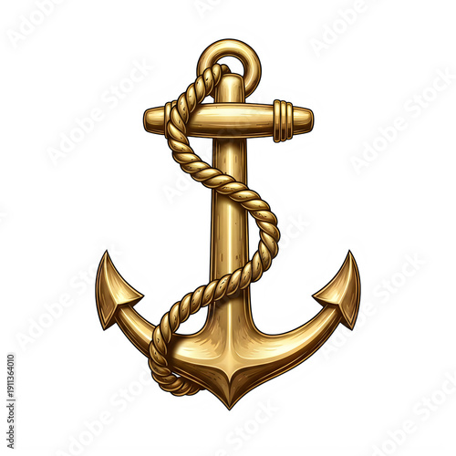 Golden anchor symbol isolated on transparent background