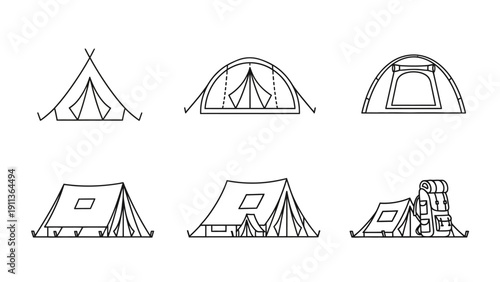 Collection of various camping tent designs.