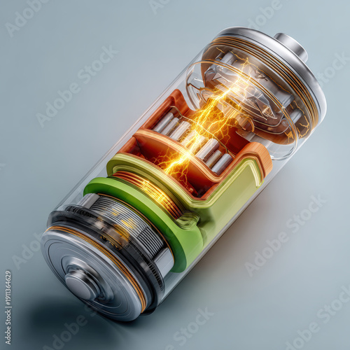 Futuristic Electric Battery Cell revealing Internal Components and Power