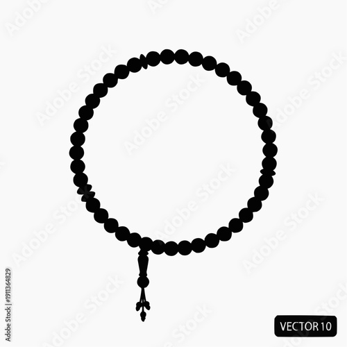 A minimalist depiction of a circular string of beads with a hanging tassel is presented creating a striking silhouette high quality professional detailed