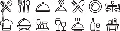 Catering Thin Line Icon Set Restaurant and Tableware Outline Collection