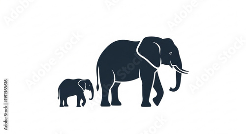 Large and small elephant silhouettes walking together side by side