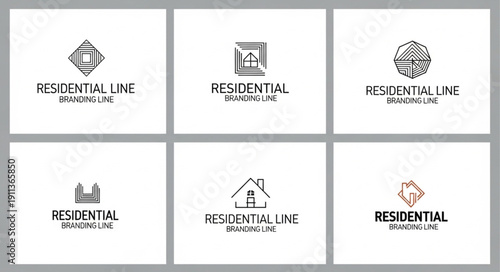 Set of six minimalist residential real estate logos.
