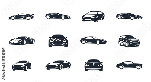 Collection of Sleek Modern Sports Cars in Various Poses.