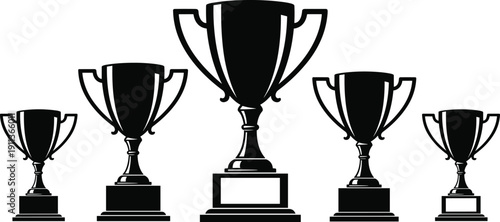Champion trophy cup silhouettes collection isolated on white background award achievement success vector illustration set