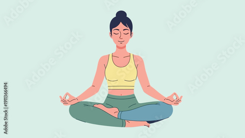 Woman Meditating in Lotus Position.