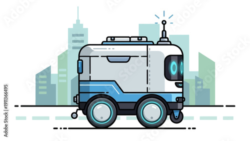 Autonomous Delivery Robot Vehicle Illustration.
