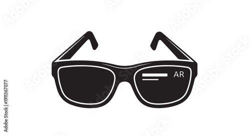 Augmented Reality Glasses in Modern Minimalist Design with Black Frame and White Accents on Plain White Background for Tech Advertising