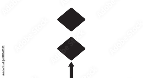 Black diamond shapes on white background with upward arrow in minimalist design for graphic design element