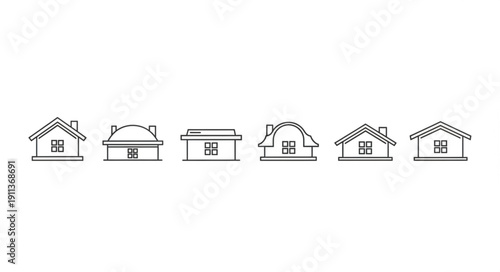 Collection of Hand Drawn House Icons on White Background.