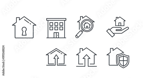Collection of real estate icons representing home buying and selling services.